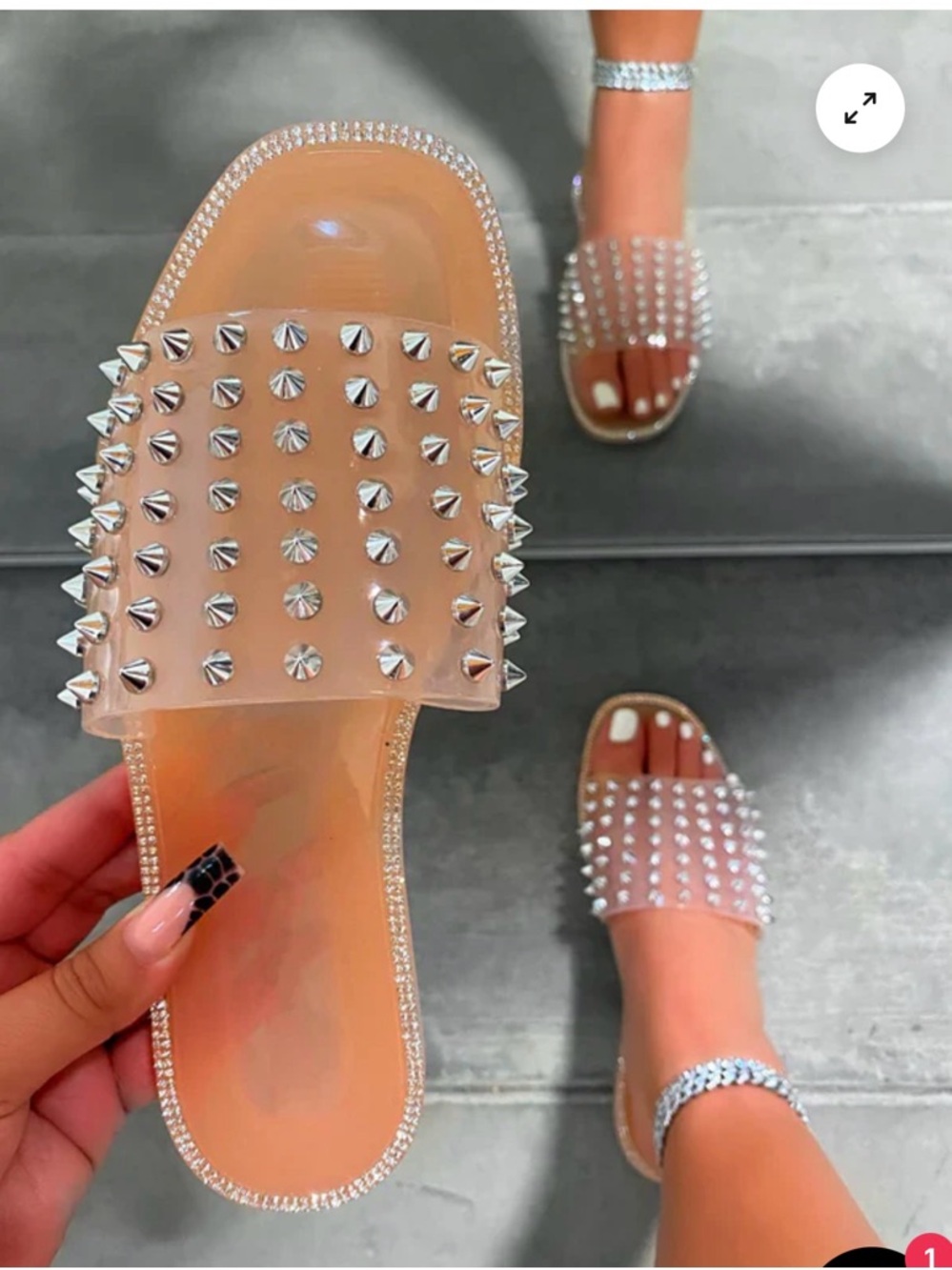 Fashion Nova Los Angeles Clear Slide Sandals with Silver Spikes - Picture 2 of 13